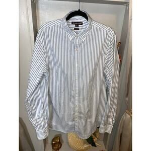 Michael Kors Men’s GUC XL Slim Fit White Blue Striped Button Down Collar Shirt